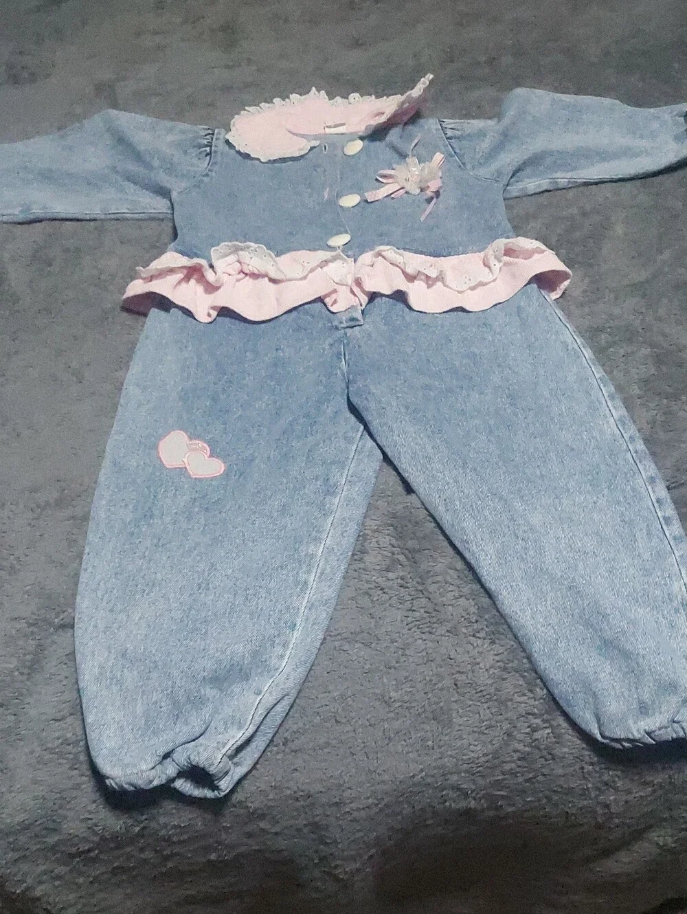 Vintage 1980s Kids Denim Pink Trim Costume Set